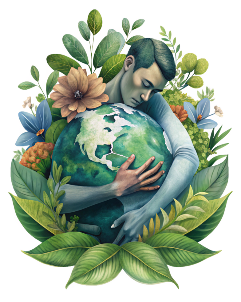 Eco-awareness campaign with man and environmental beauty png