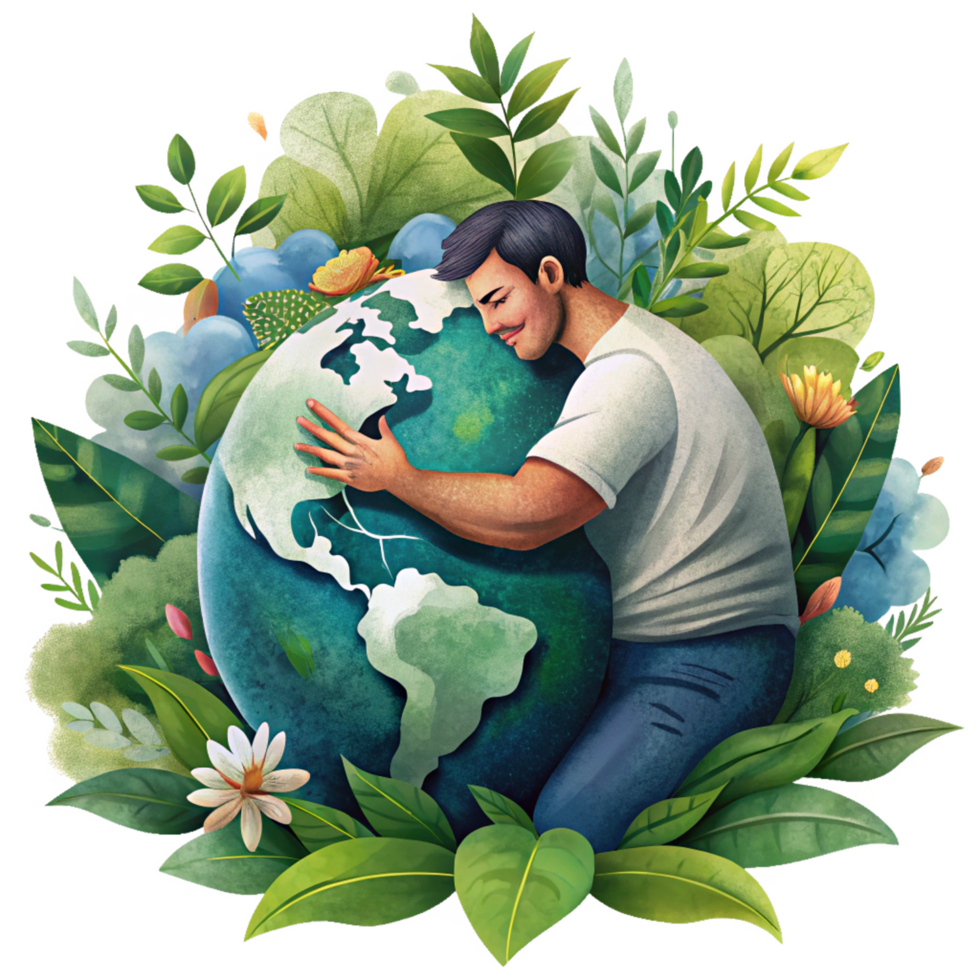Future of sustainability concept with man and Earth png