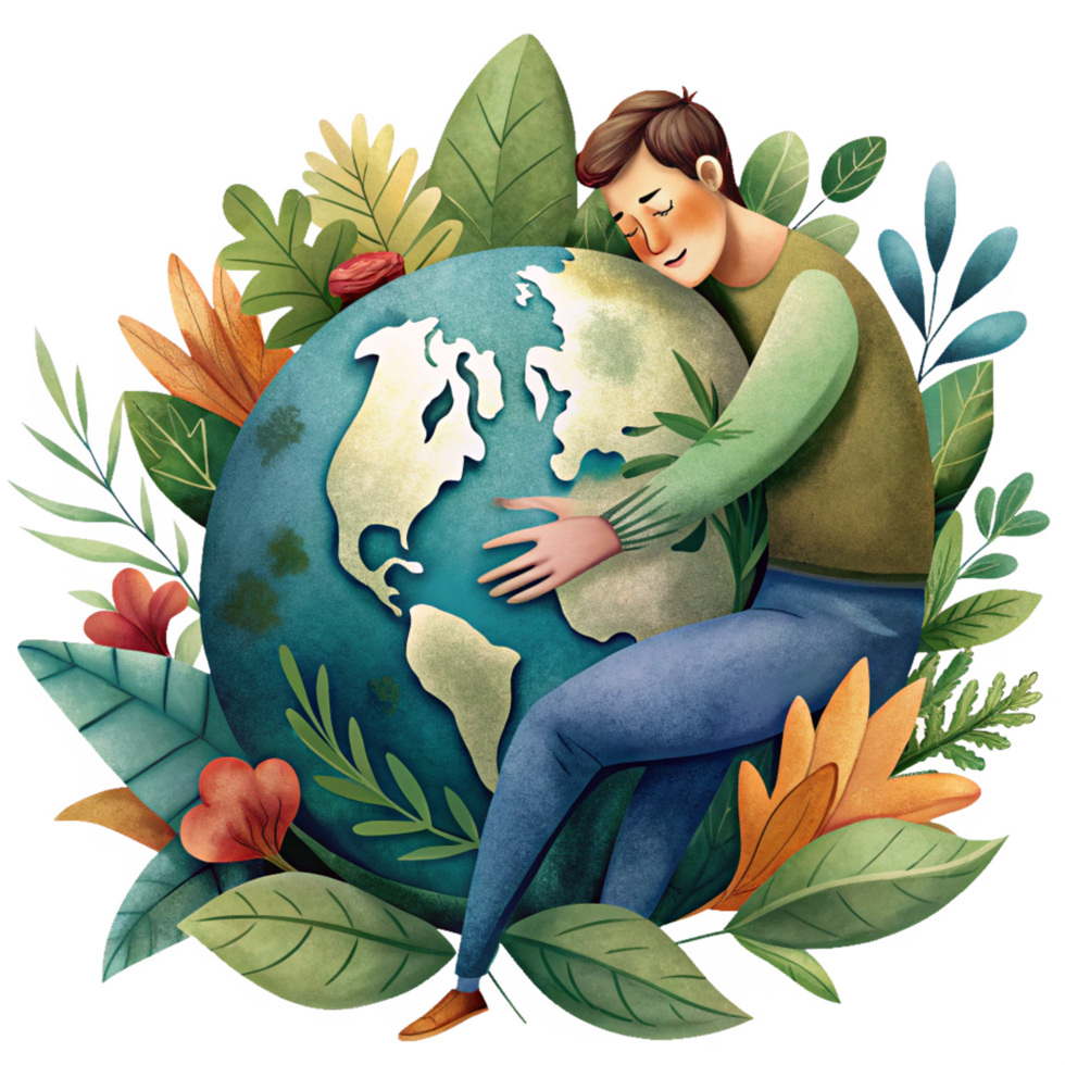 Saving the planet with man and eco-friendly symbols png