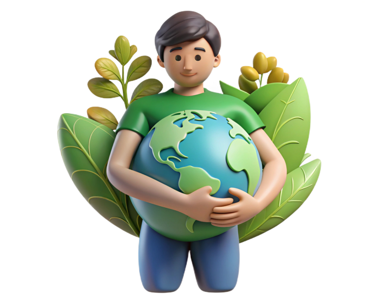 Protecting nature illustration with man and planet png