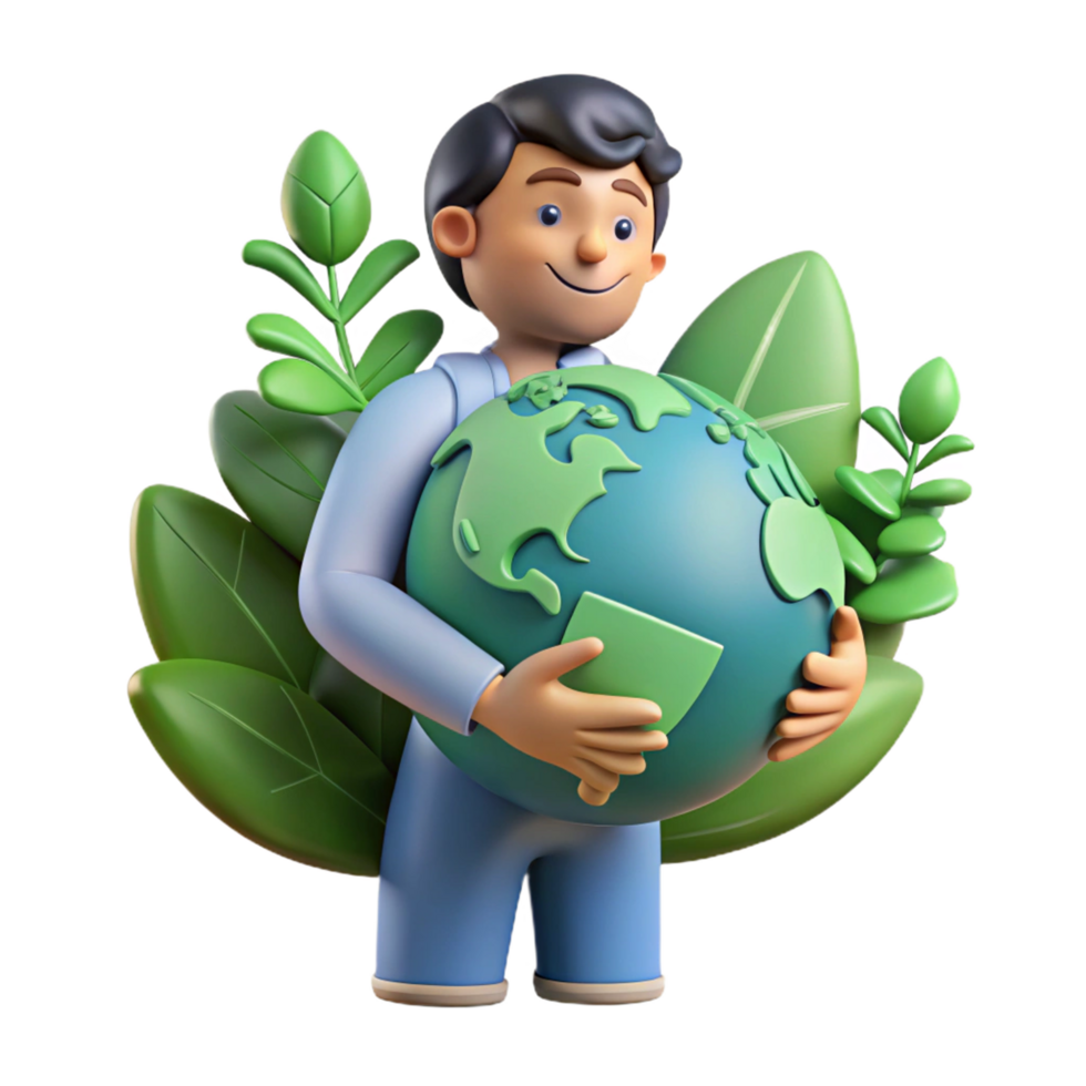 Earth stewardship with man and floral decorations png