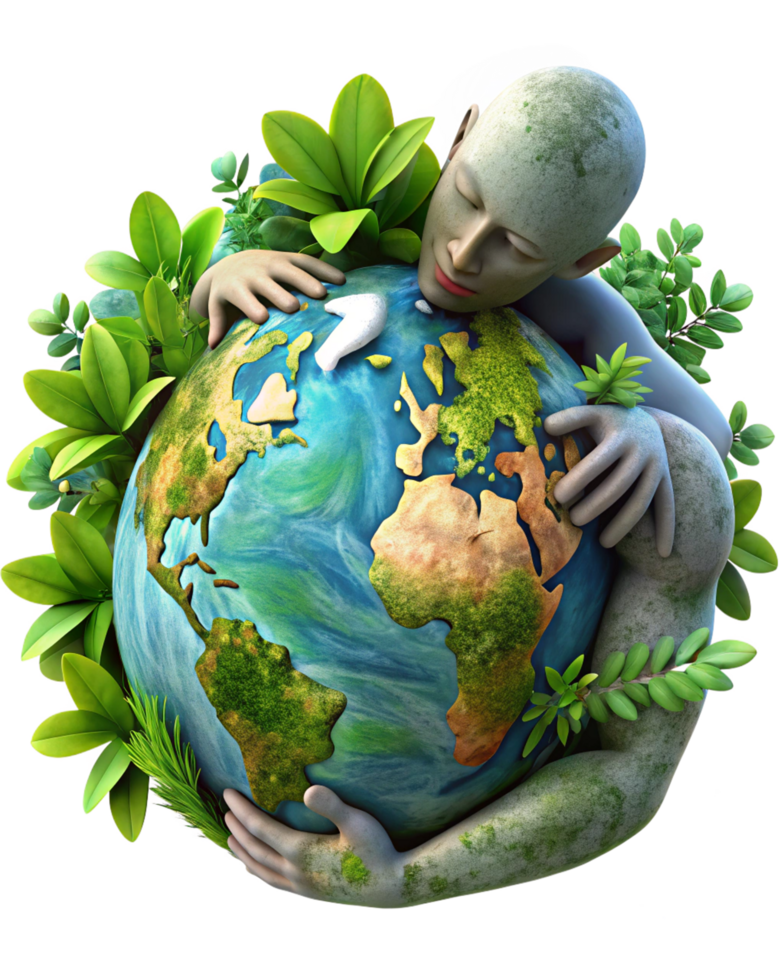 Eco-friendly habits representation with man and Earth png