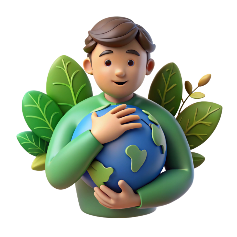 Man promoting green energy while hugging Earth png