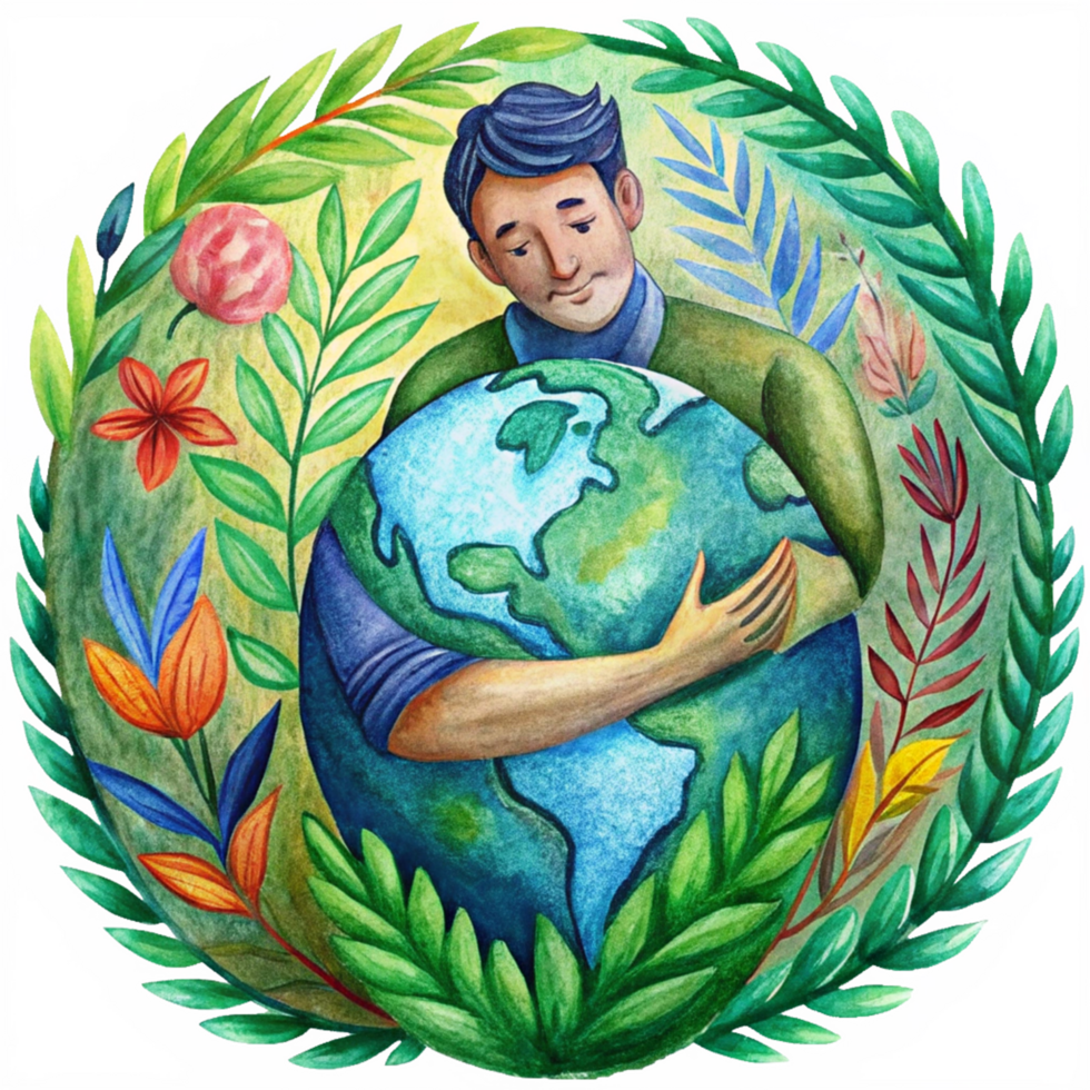 Save the planet artwork with man and eco elements png