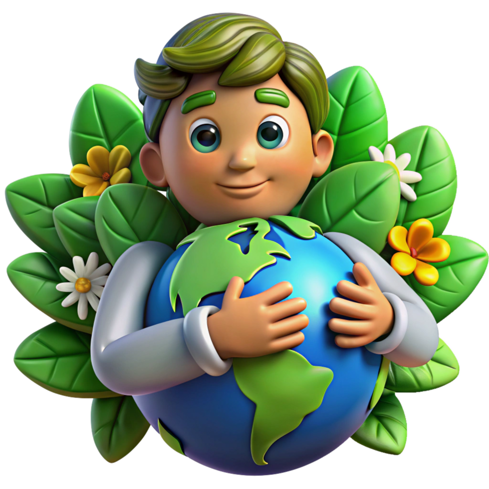 Man showing eco awareness while embracing Earth png