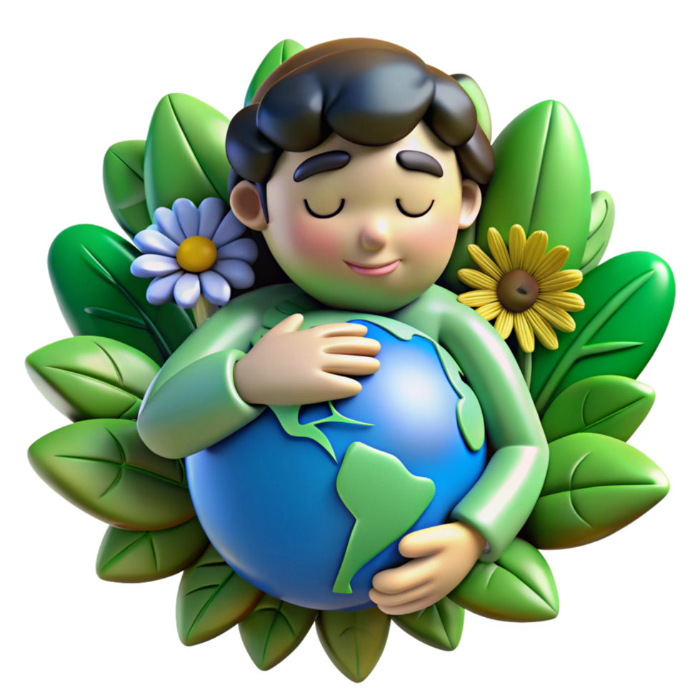 Man and Earth harmony surrounded by eco symbols png