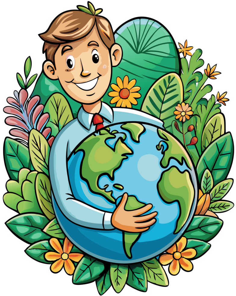 Nature lover hugging the planet with eco elements png