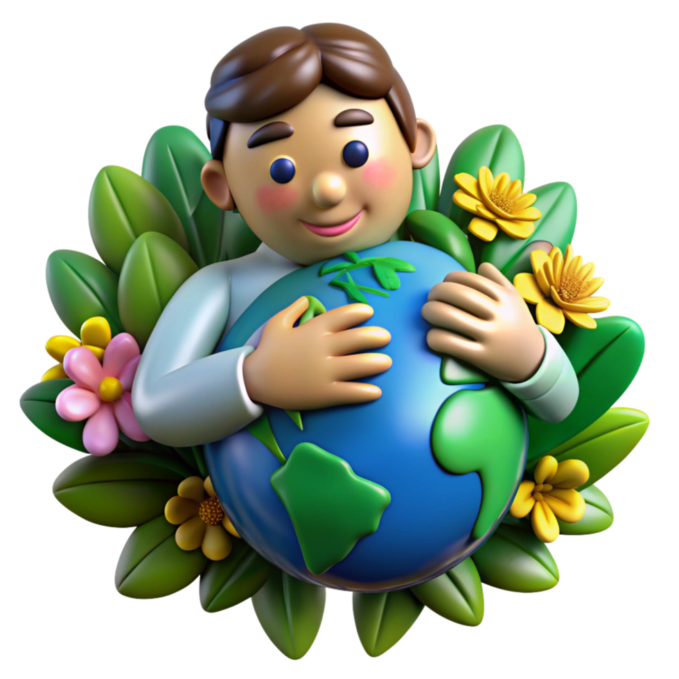 Man connected to nature while holding the Earth png