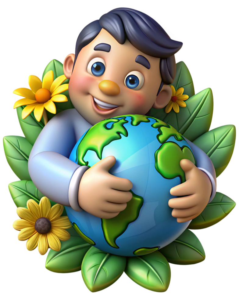 Eco warrior embracing the world with leaves and flowers png