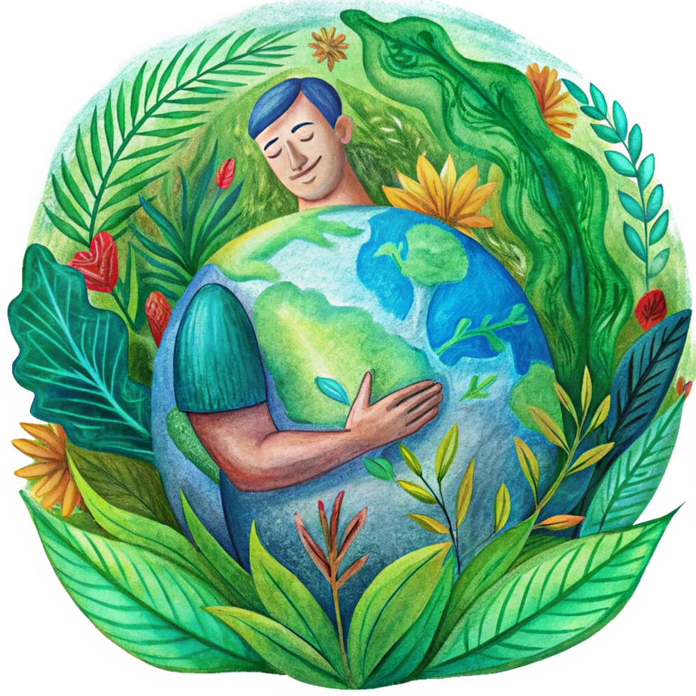 Environmental protection concept with man hugging Earth png