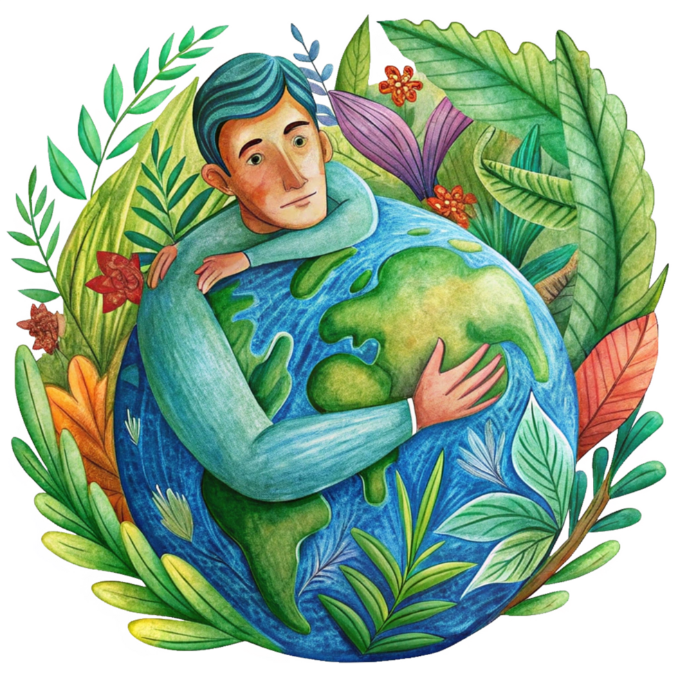 Sustainable future symbol with man and Earth png
