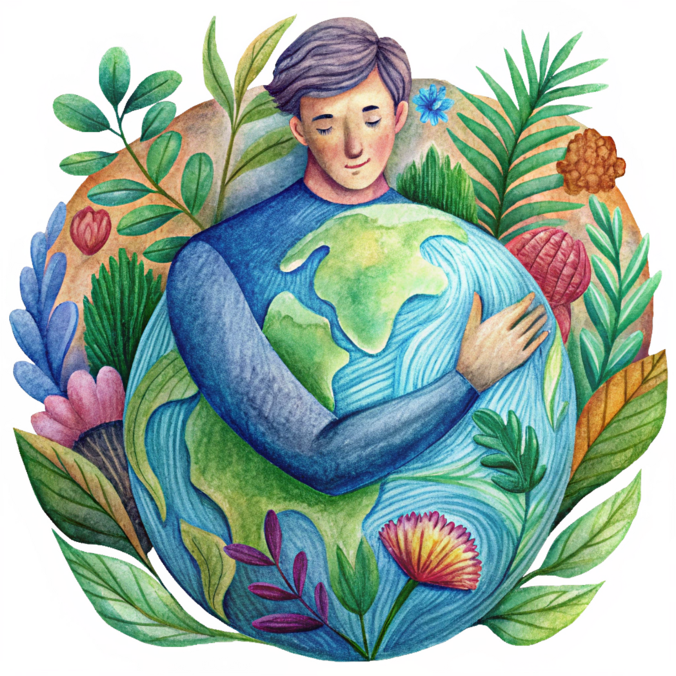 Eco-responsibility concept with man and the world png