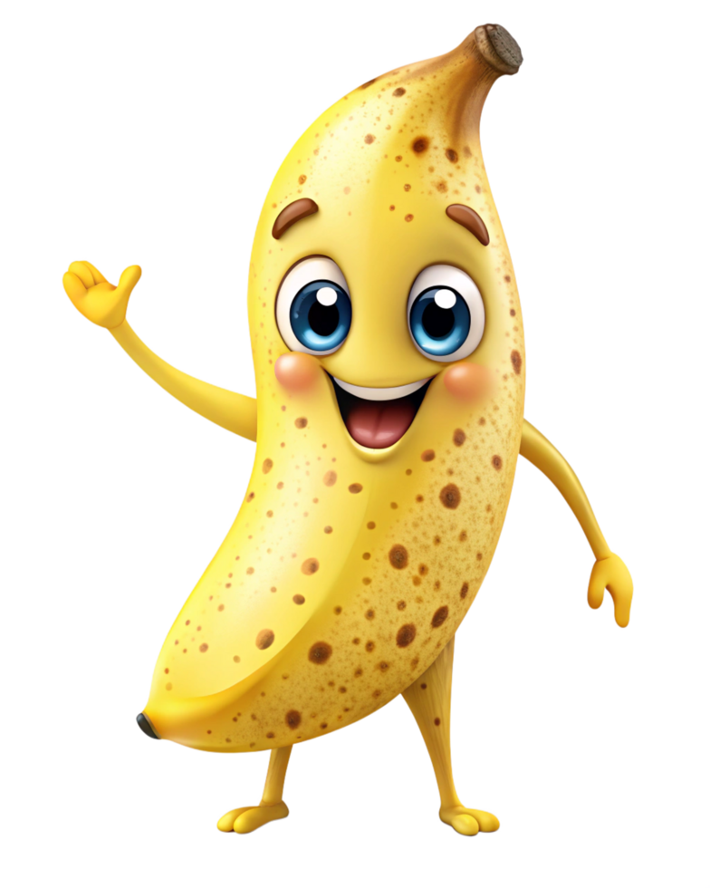 Cheerful banana mascot holding a golden star png