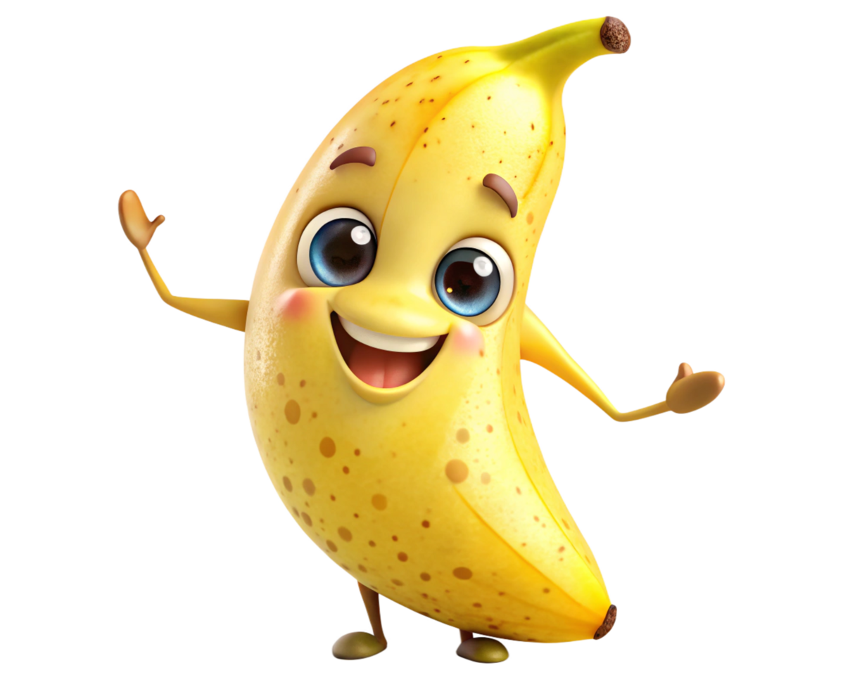 Playful banana character looking super cool png