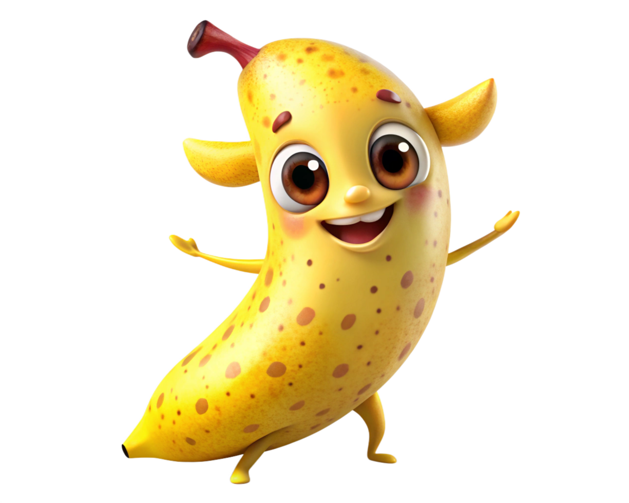 Winking banana cartoon with funny arms png