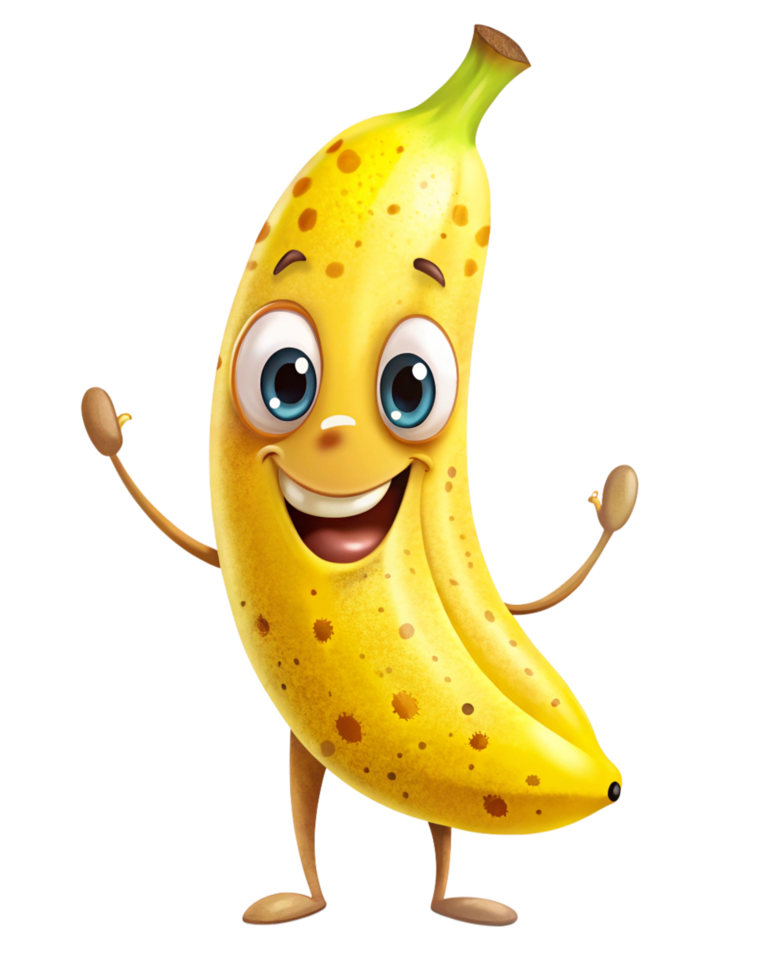 Cute banana mascot standing on one leg png