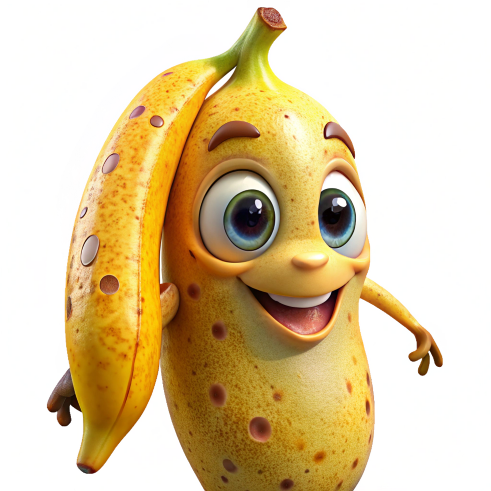 Playful banana character spreading happiness png