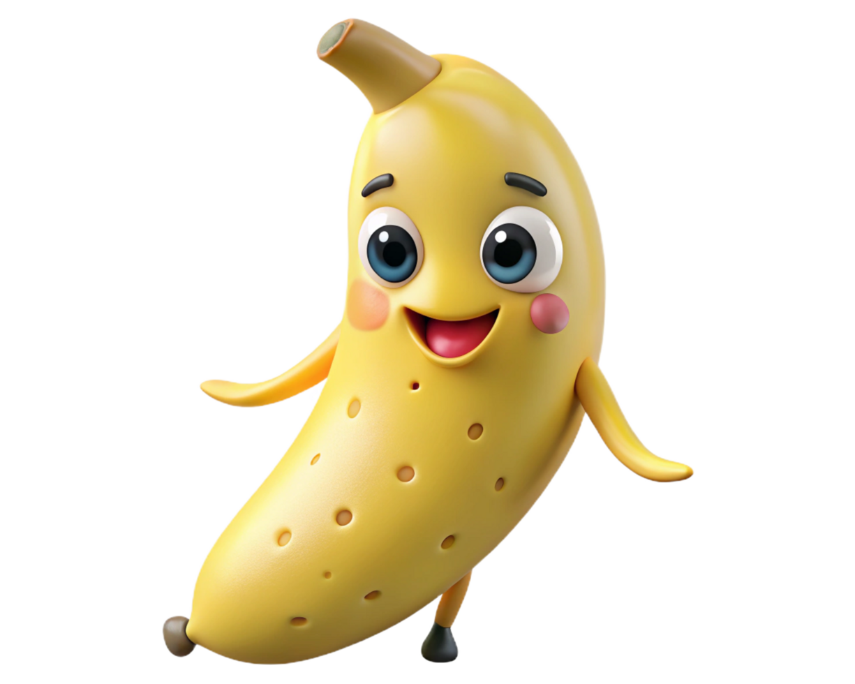 Laughing banana mascot with bright eyes png