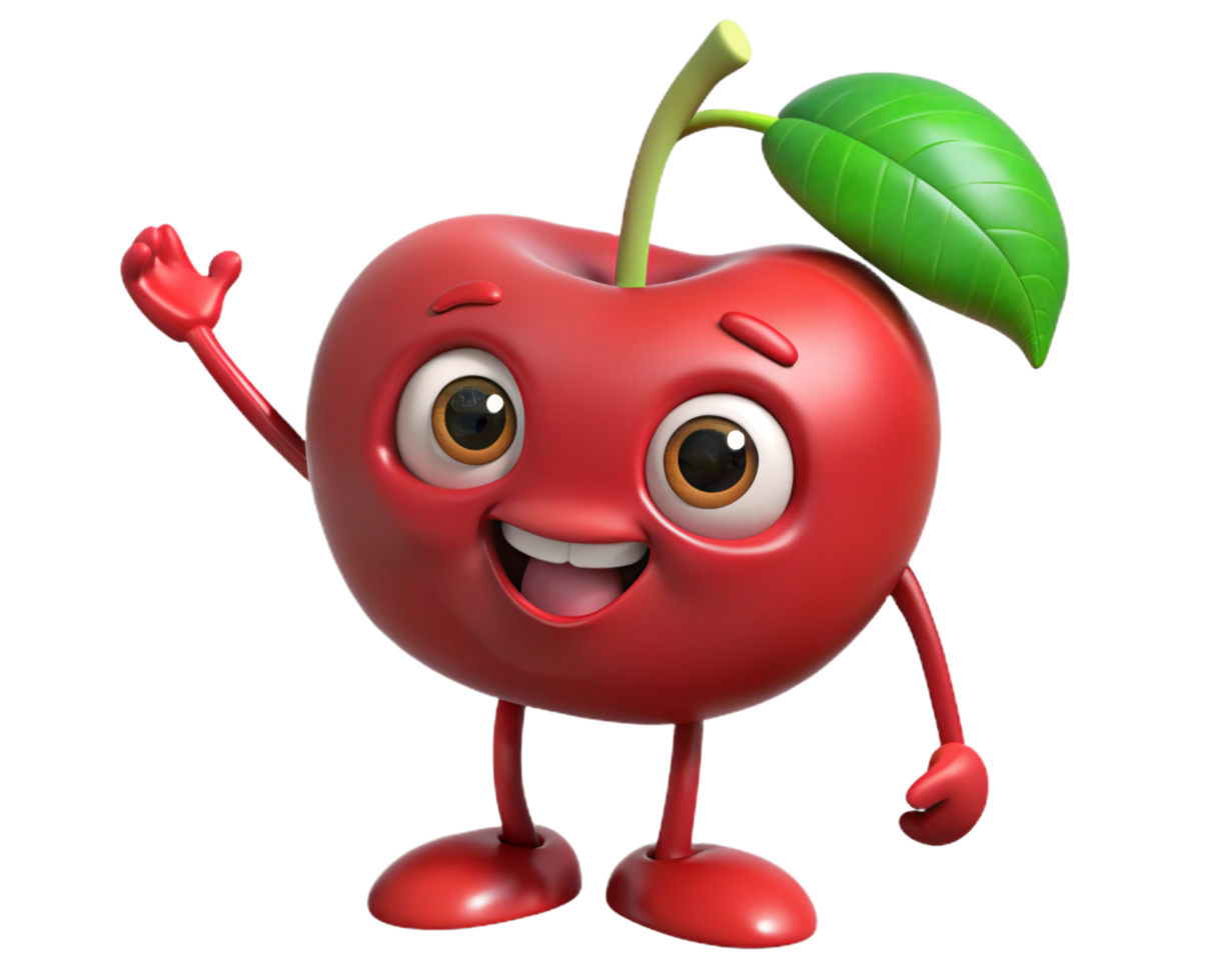 Smiling cherry cartoon with a fresh and vibrant look png