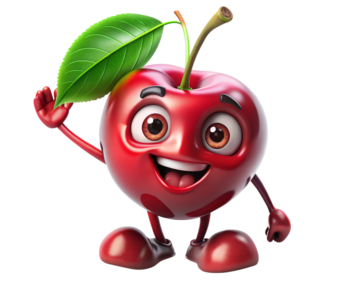 Friendly cherry mascot with a classic cartoon expression png