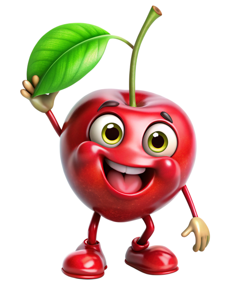 Simple and happy cherry cartoon mascot png