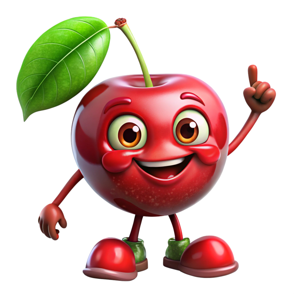 Cartoon cherry character with a joyful and cute face png