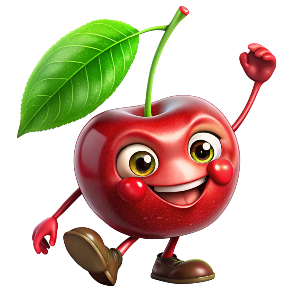 Round and cheerful cherry character with a fun look png