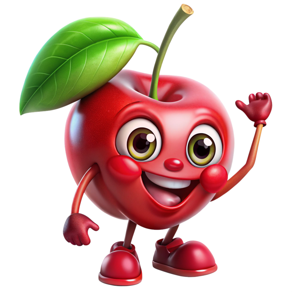 Cute cherry character with a bright and positive expression png