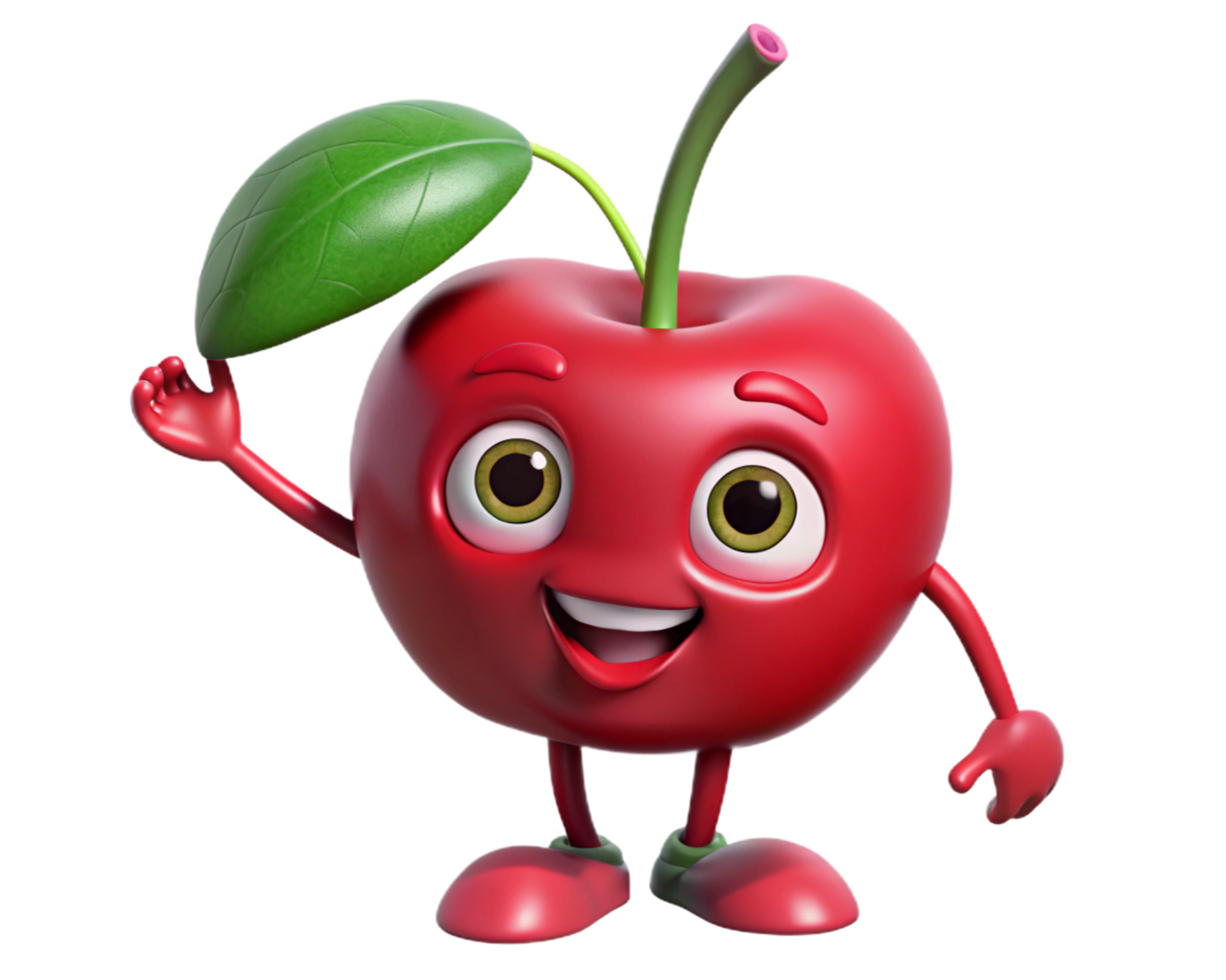 Bright red cherry character with a happy expression png