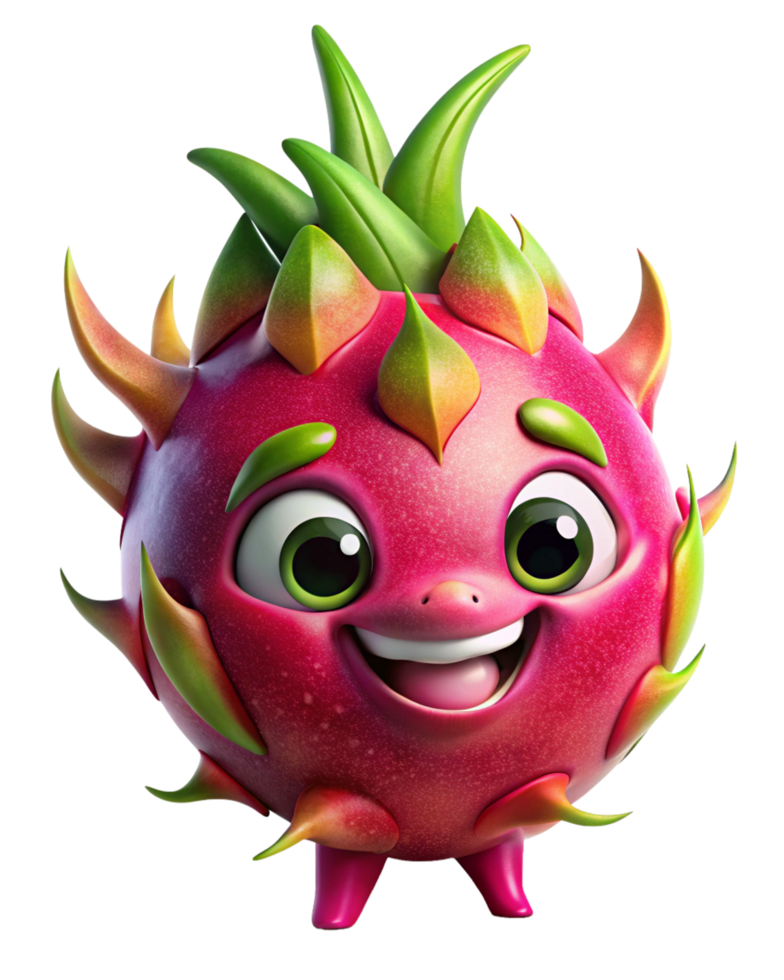 Bright and cheerful dragon fruit character in a simple pose png
