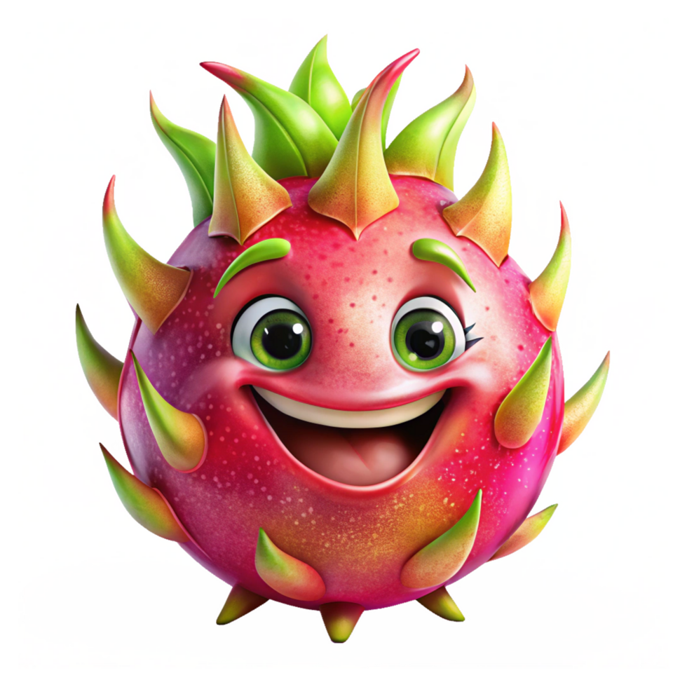 Cute dragon fruit character with a warm and friendly look png