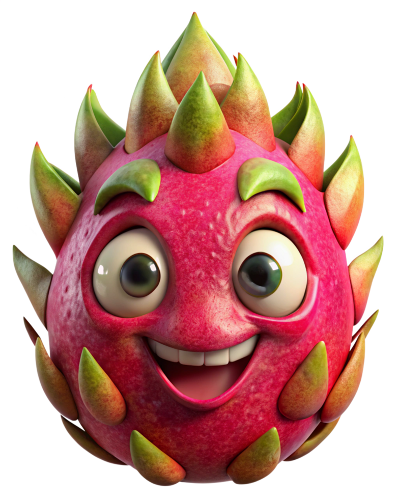 Simple and happy dragon fruit cartoon mascot png