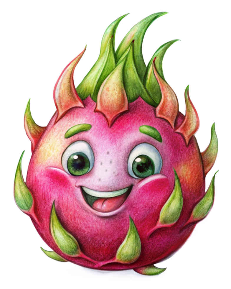 Happy dragon fruit cartoon with a fresh and bright look png