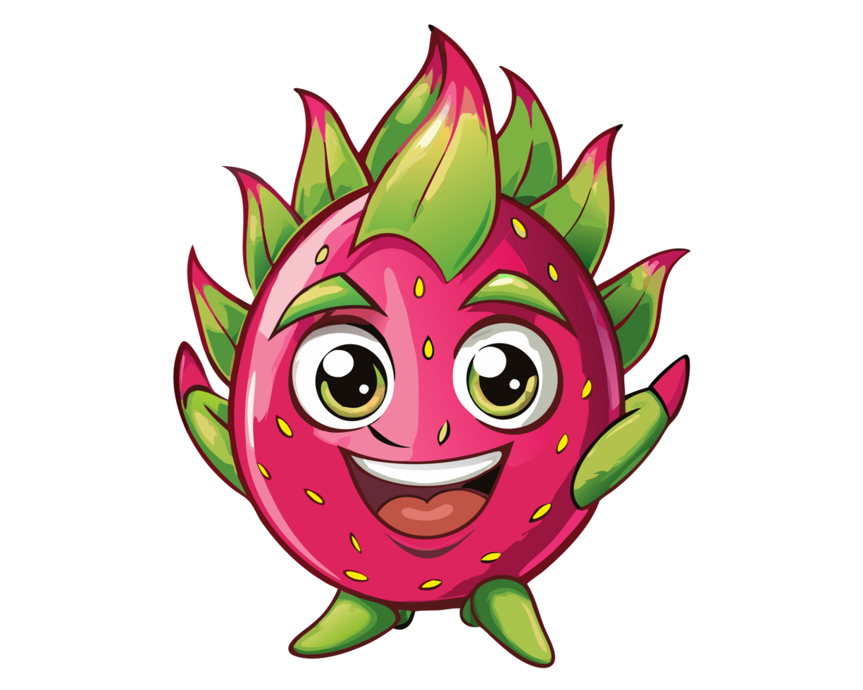 Simple and cute dragon fruit mascot with a cheerful look png