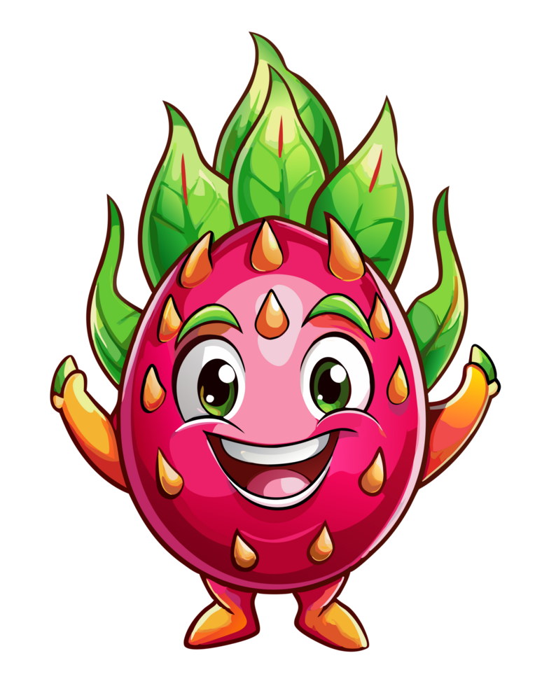 Dragon fruit cartoon character standing with a cheerful expression png