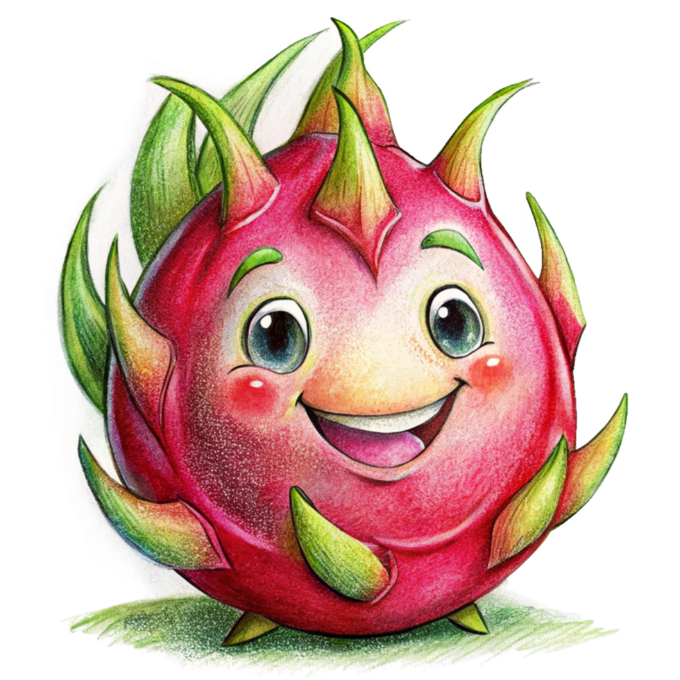 Bright pink dragon fruit character with a happy expression png