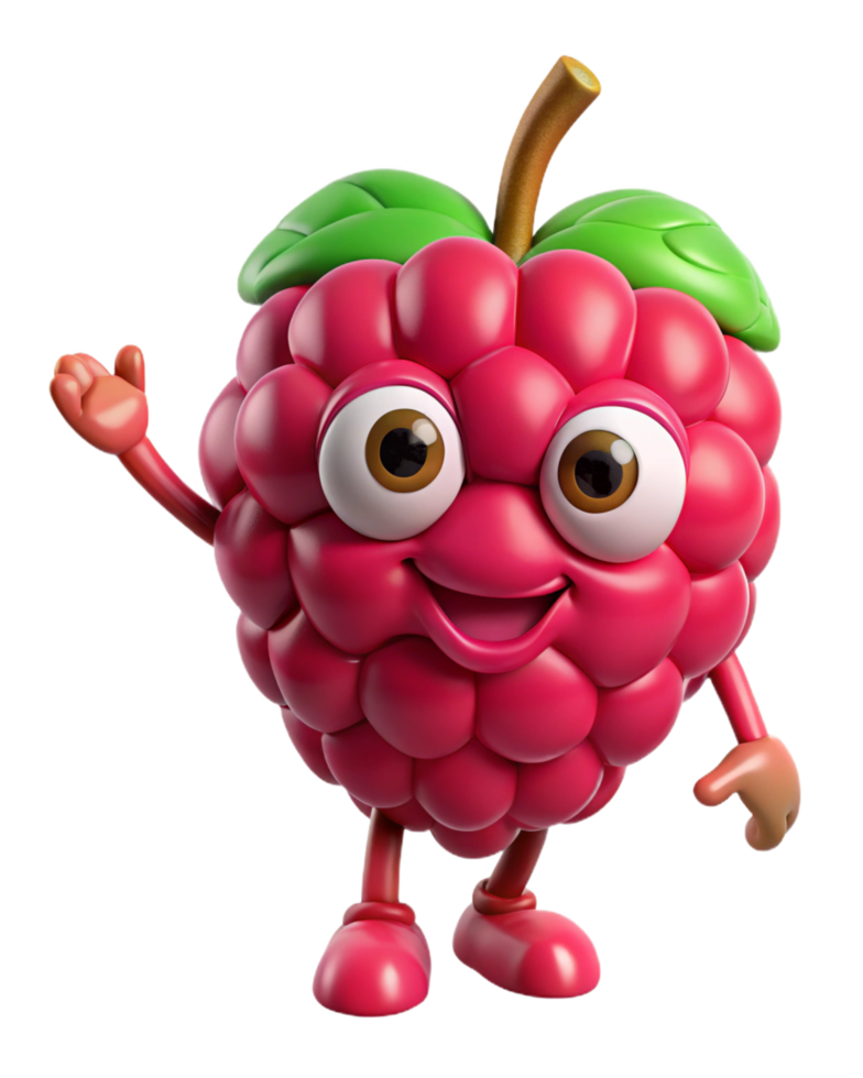 Adorable raspberry mascot with a calm and joyful face png