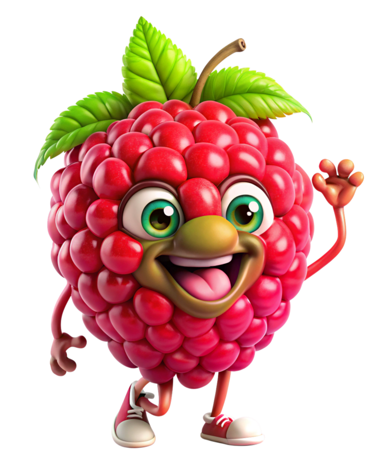 Bright red raspberry mascot with a cheerful energy png