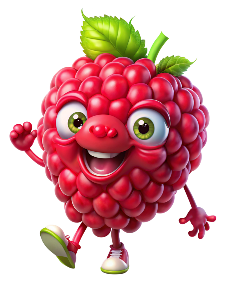 Round and cheerful raspberry character with a positive look png