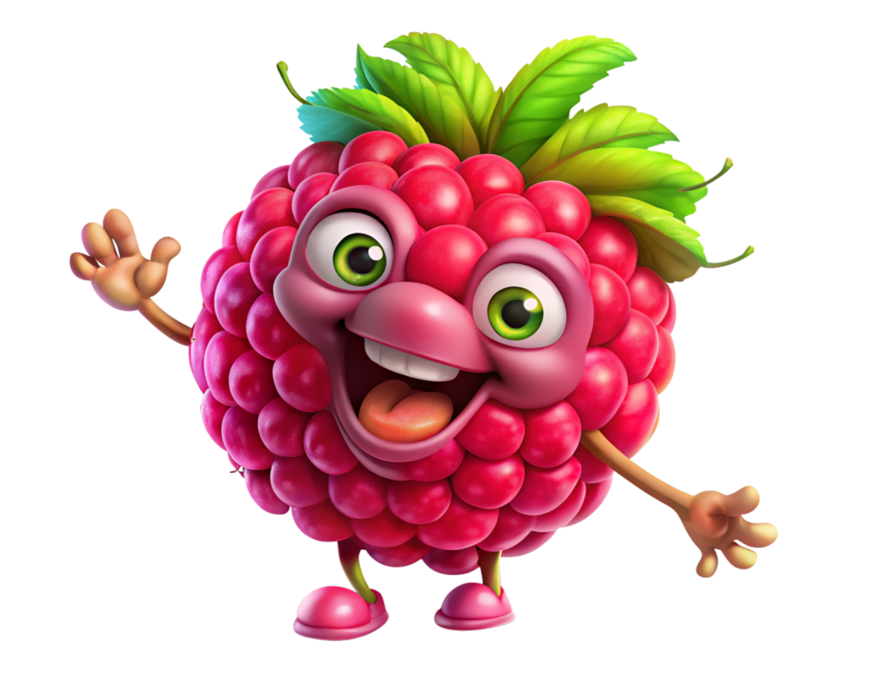 Smiling raspberry cartoon with a fresh and vibrant look png