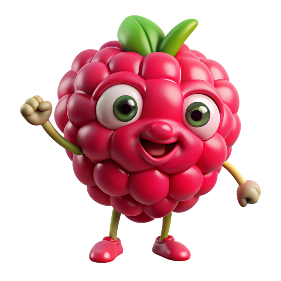 Round and cheerful raspberry character with a fun look png