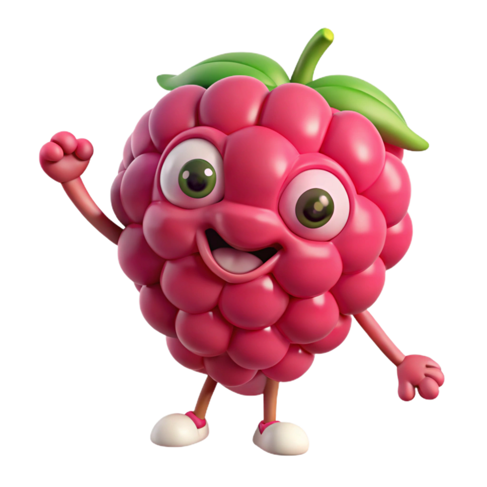 Smiling raspberry cartoon mascot with a friendly presence png
