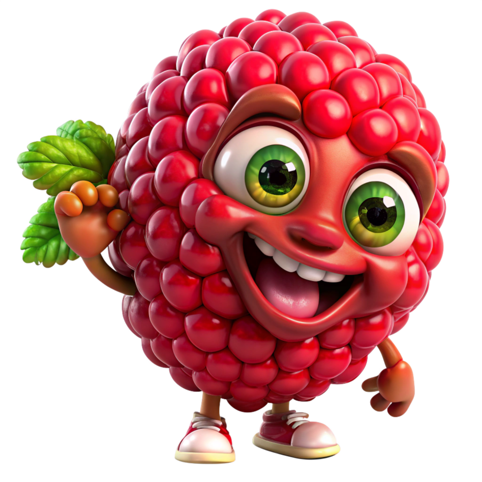 Friendly raspberry mascot with a classic cartoon expression png