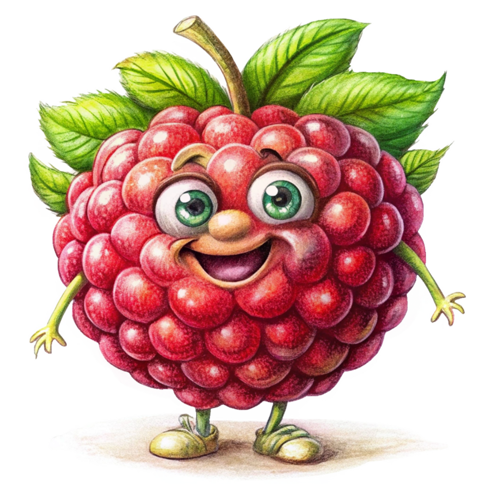 Joyful raspberry mascot with big eyes and a happy smile png