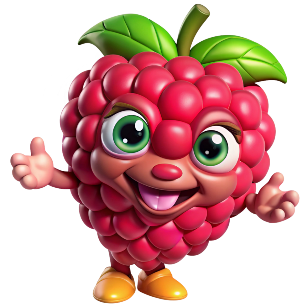 Adorable raspberry mascot with bright red color png