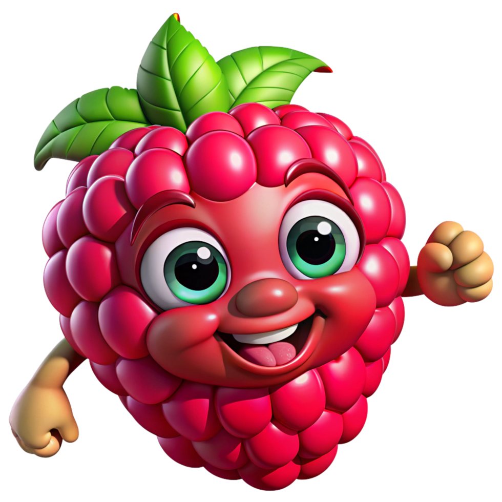 Happy raspberry cartoon with a round shape and green leaves png