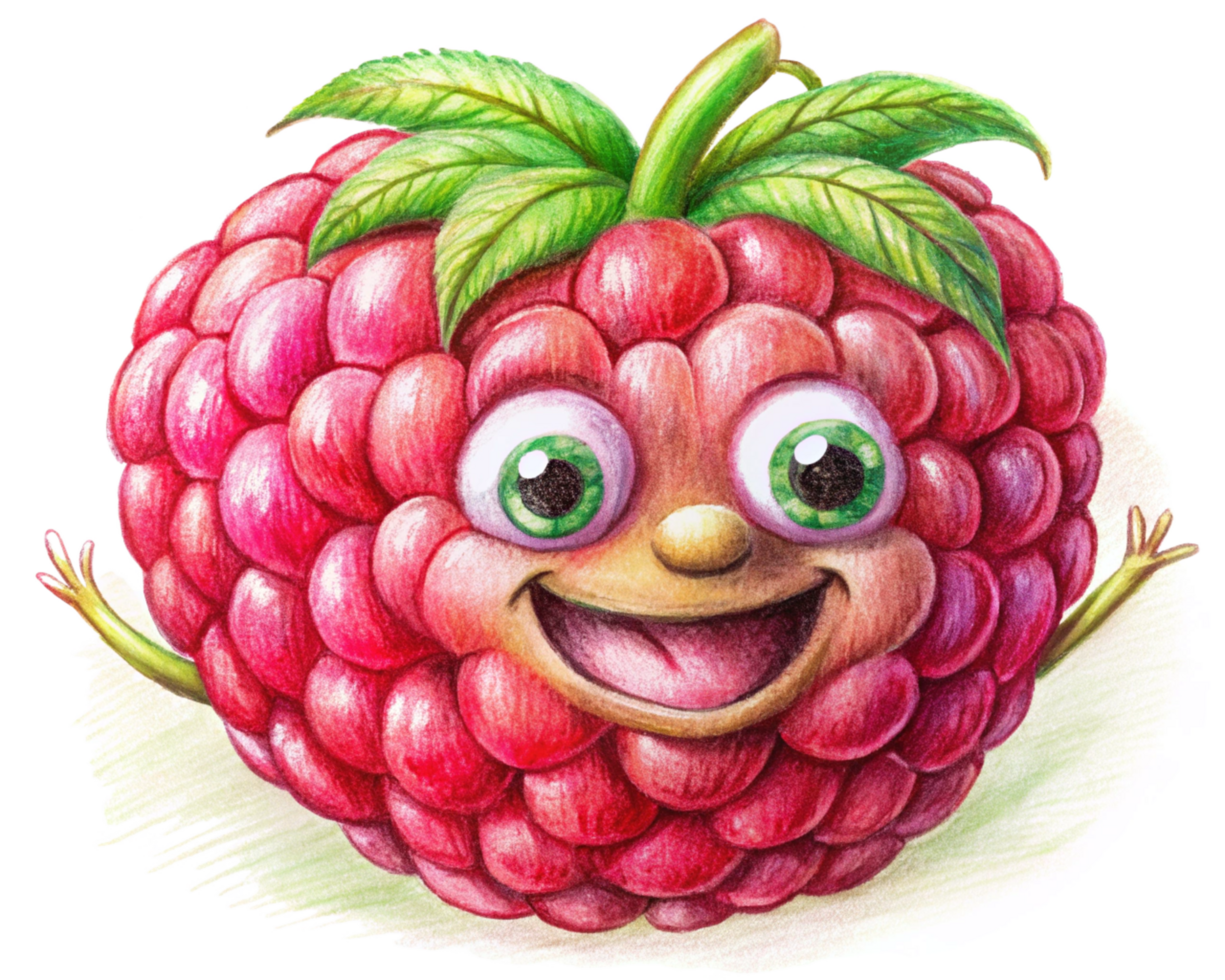 Bright red raspberry character with a happy expression png