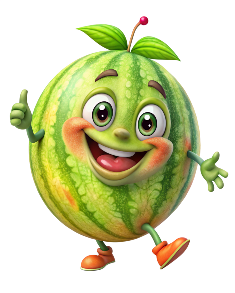 Bright red watermelon cartoon mascot standing still png