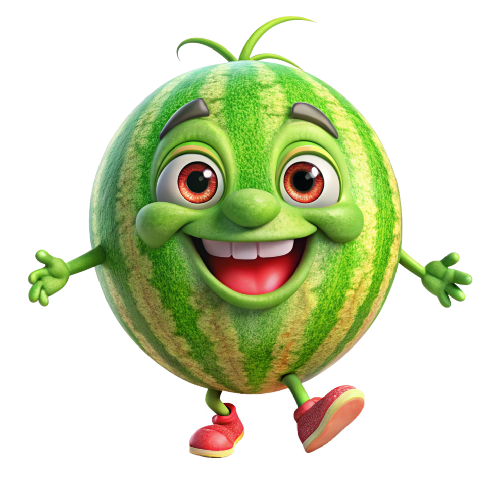 Happy watermelon mascot with a welcoming and relaxed face png