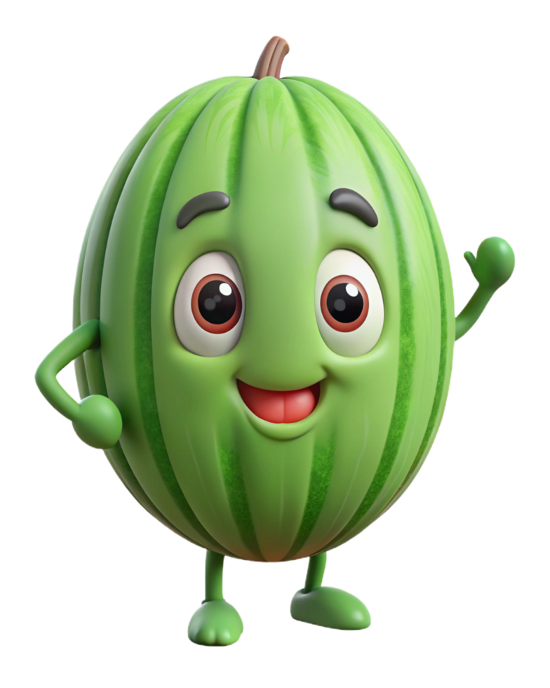 Simple and happy watermelon cartoon character standing still png